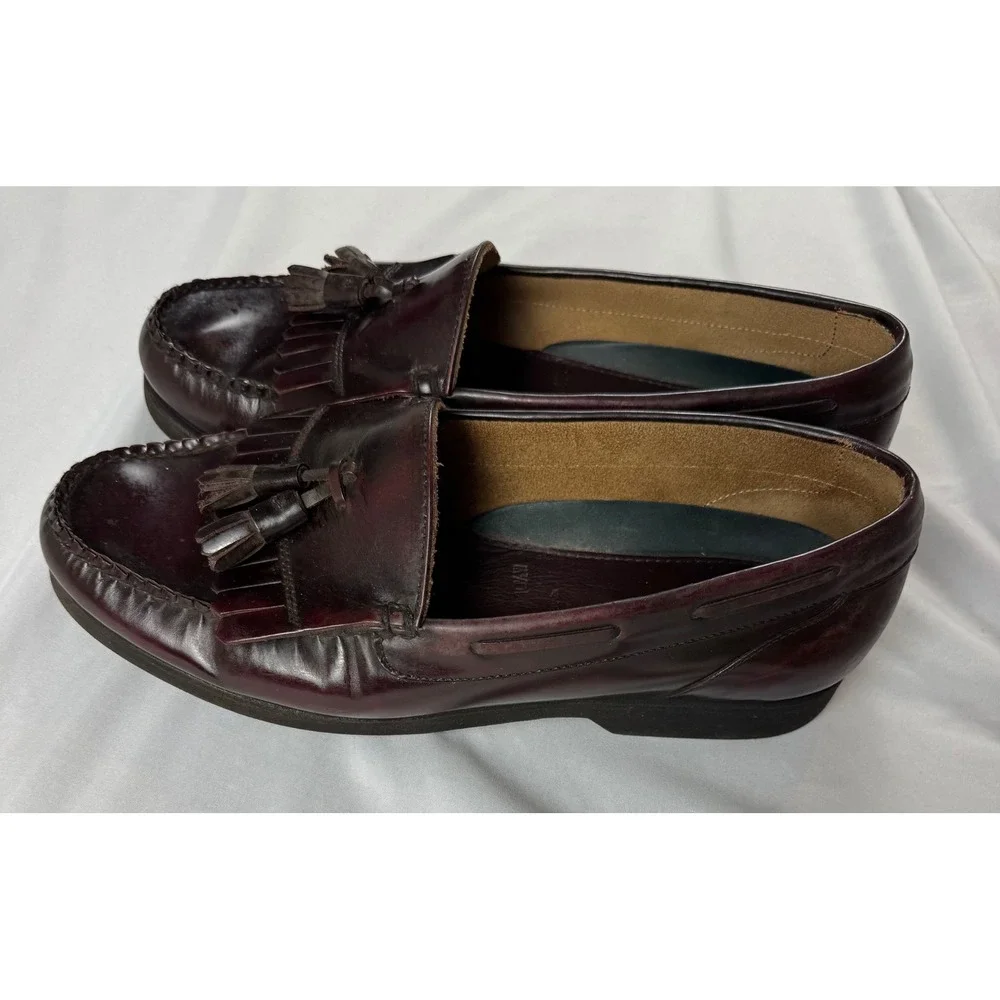 LL Bean Mens Burgundy Brown‎ Leather Kiltie Tassel Loafers 10.5W Made in Brazil